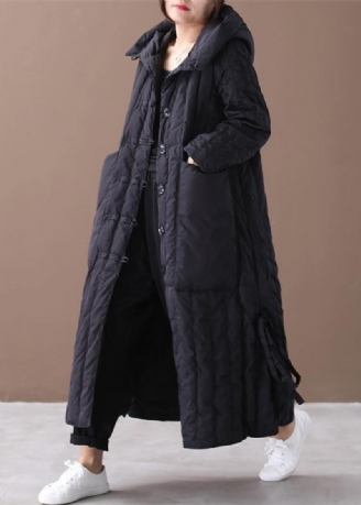 Manteau Noir Chaud Veste D'hiver Ample À Capuche Grandes Poches Nouveaux Vêtements D'extérieur