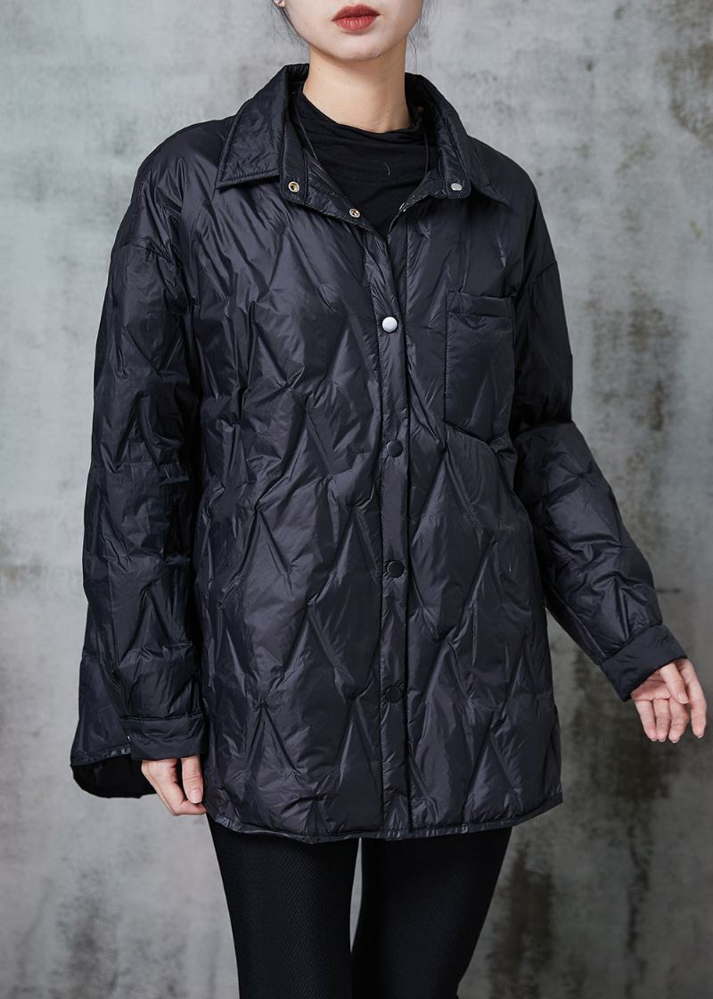 Manteau Noir Épais En Coton Fin Rempli De Poches Surdimensionnées Hiver - Doudounes femmes