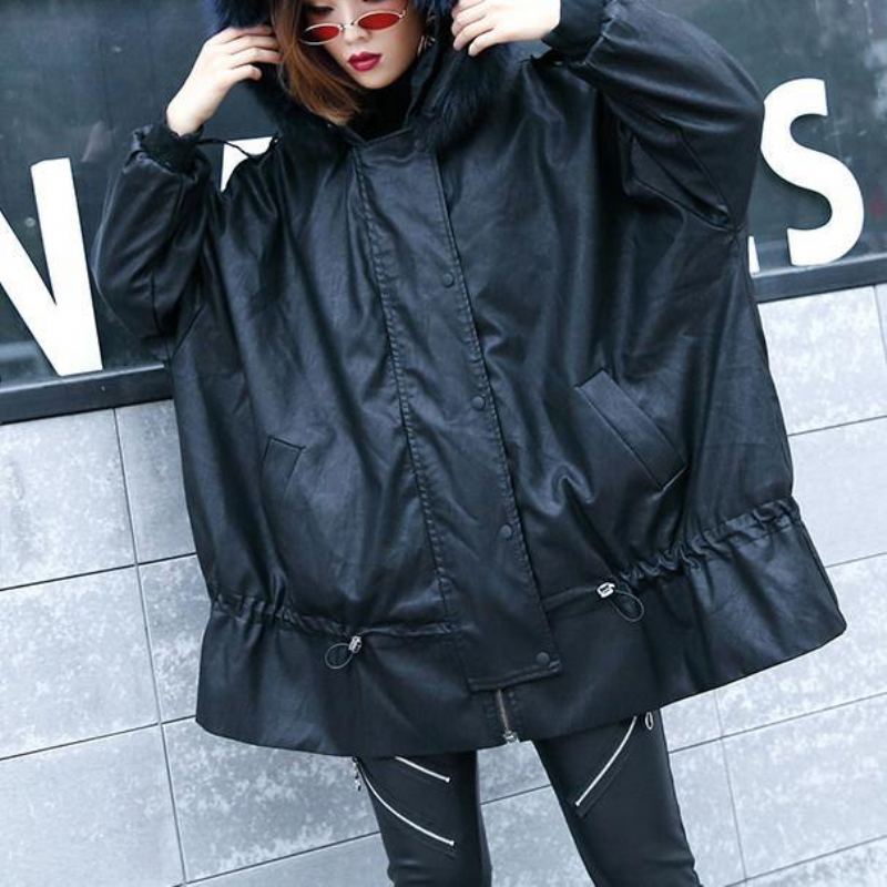 Manteau Noir De Luxe Veste D'hiver Tendance Grande Taille À Capuche Col En Fourrure - Doudounes femmes