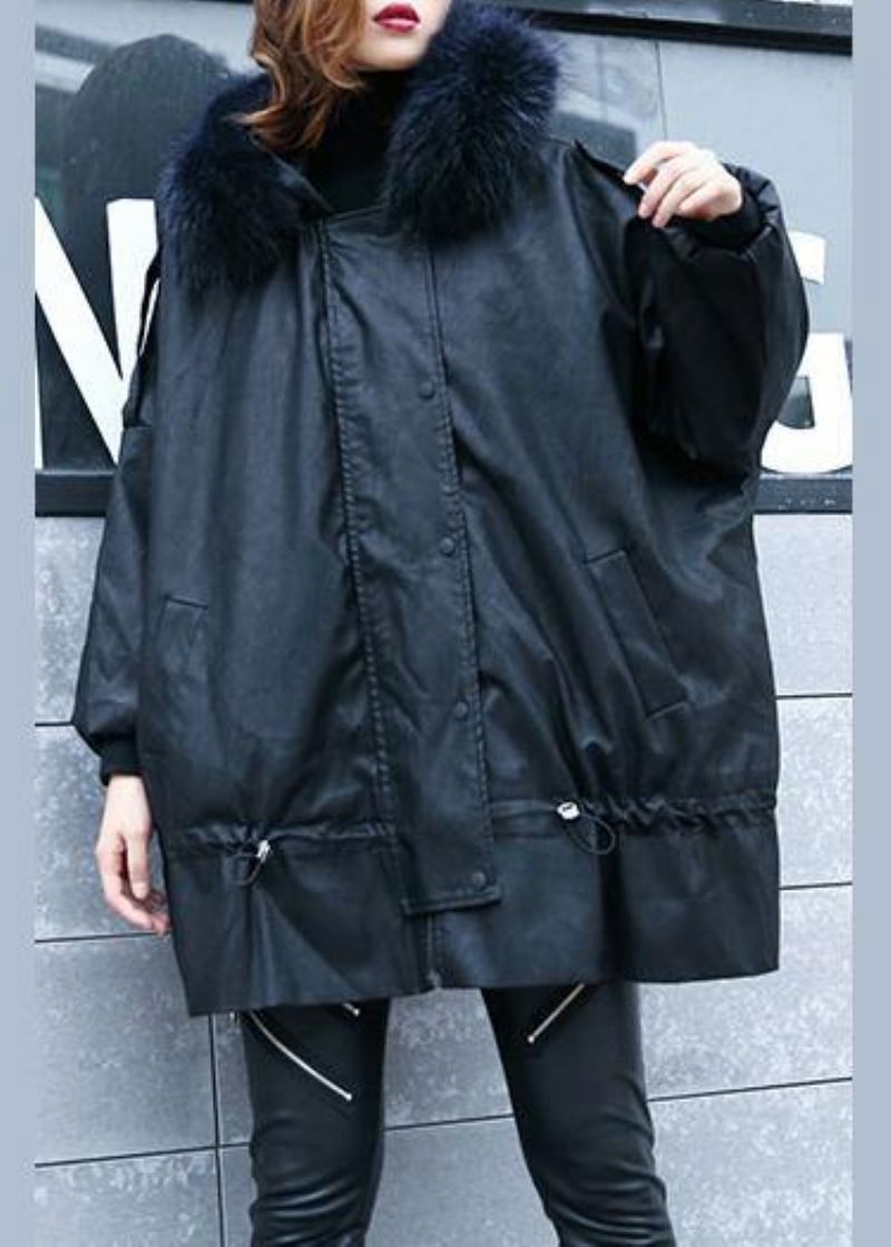 Manteau Noir De Luxe Veste D'hiver Tendance Grande Taille À Capuche Col En Fourrure - Doudounes femmes