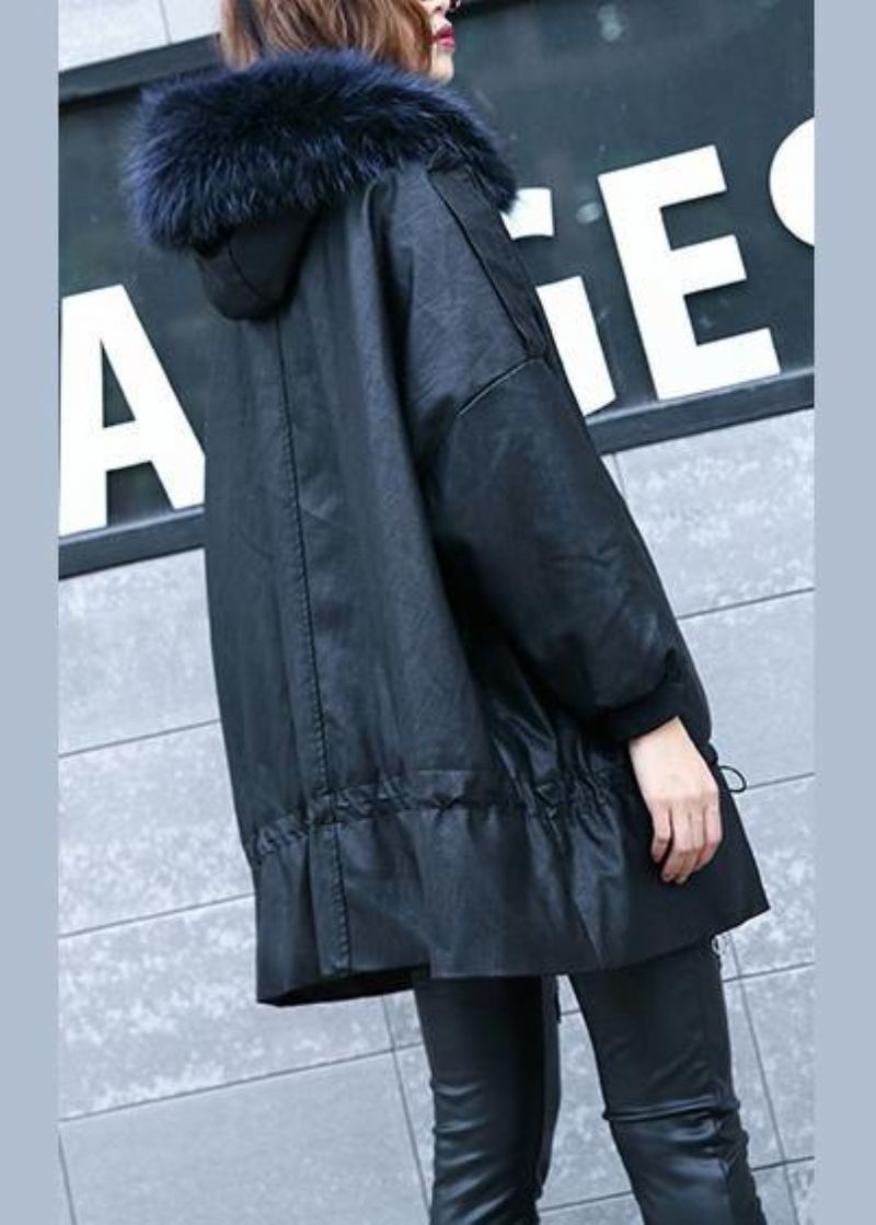 Manteau Noir De Luxe Veste D'hiver Tendance Grande Taille À Capuche Col En Fourrure - Doudounes femmes