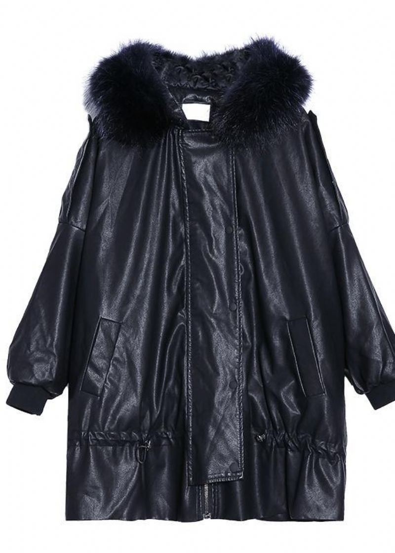 Manteau Noir De Luxe Veste D'hiver Tendance Grande Taille À Capuche Col En Fourrure - Doudounes femmes