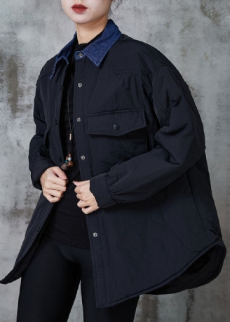 Manteau Noir En Patchwork De Coton Fin Vêtements D'extérieur Col Peter Pan Printemps