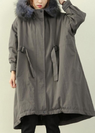 Manteau Rembourré Gris Grande Taille Avec Coutures À La Et Cape Ming