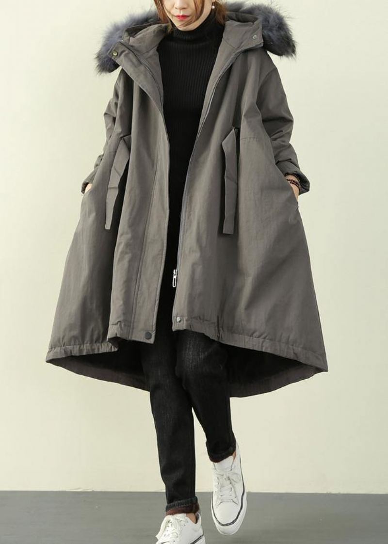 Manteau Rembourré Gris Grande Taille Avec Coutures À La Et Cape Ming - Gris