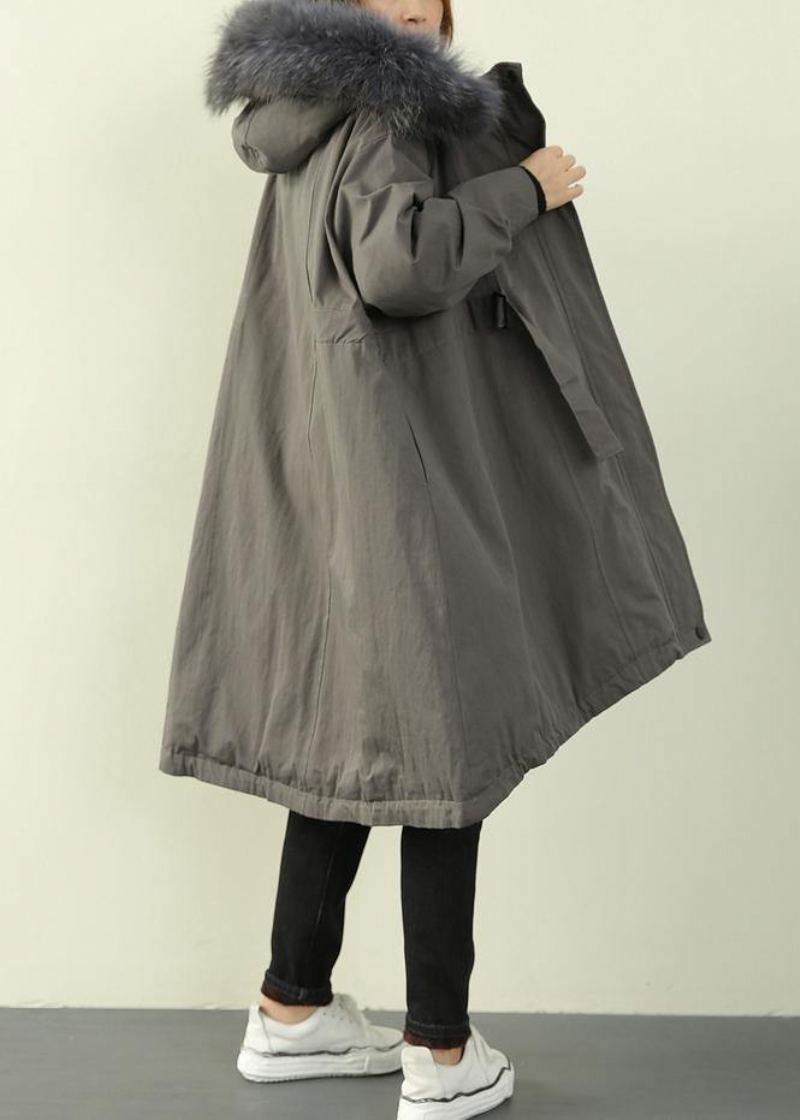 Manteau Rembourré Gris Grande Taille Avec Coutures À La Et Cape Ming - Gris