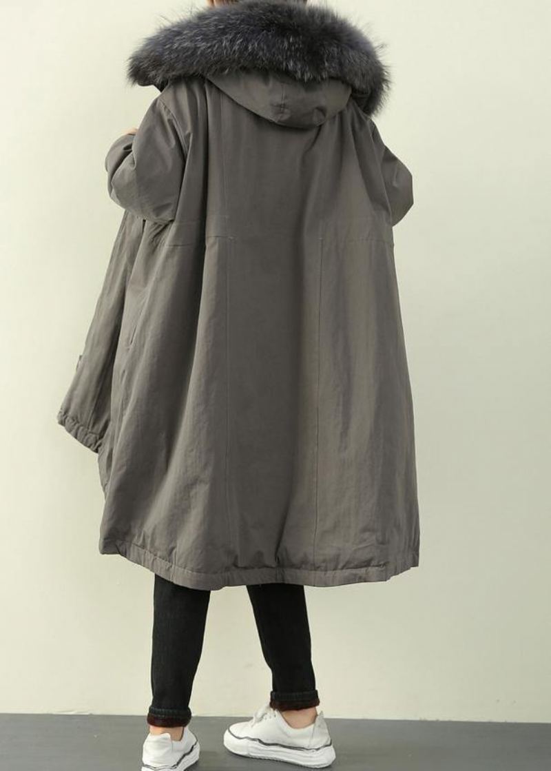 Manteau Rembourré Gris Grande Taille Avec Coutures À La Et Cape Ming - Gris