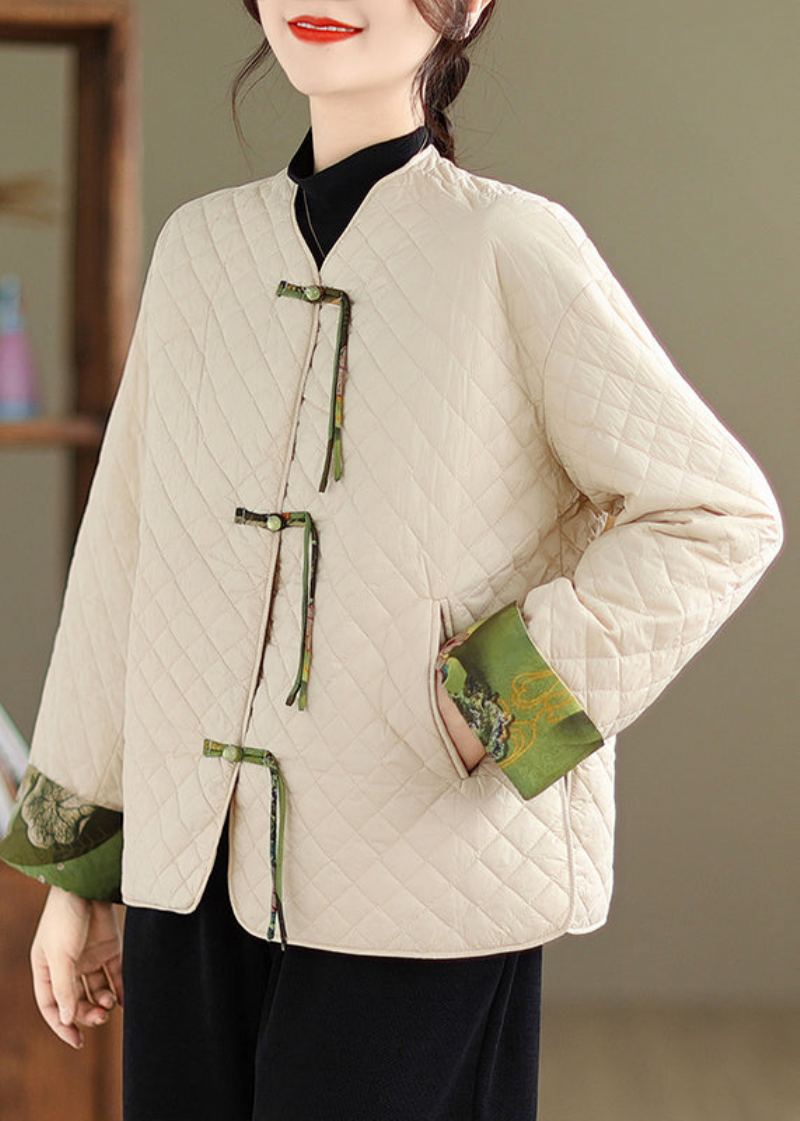 Manteau Rempli De Coton Fin Patchwork Abricot À Glands Bouton Chinois Hiver