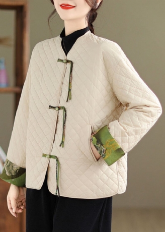 Manteau Rempli De Coton Fin Patchwork Abricot À Glands Bouton Chinois Hiver