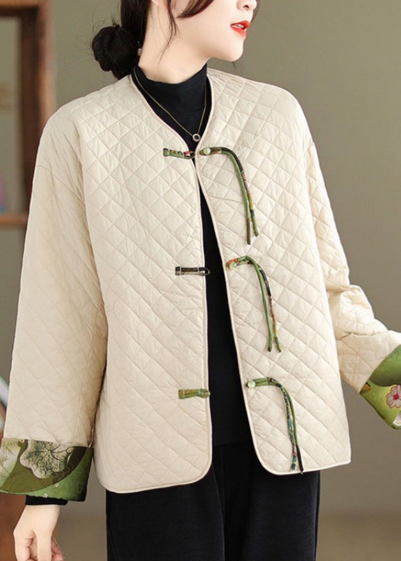 Manteau Rempli De Coton Fin Patchwork Abricot À Glands Bouton Chinois Hiver - Doudounes femmes