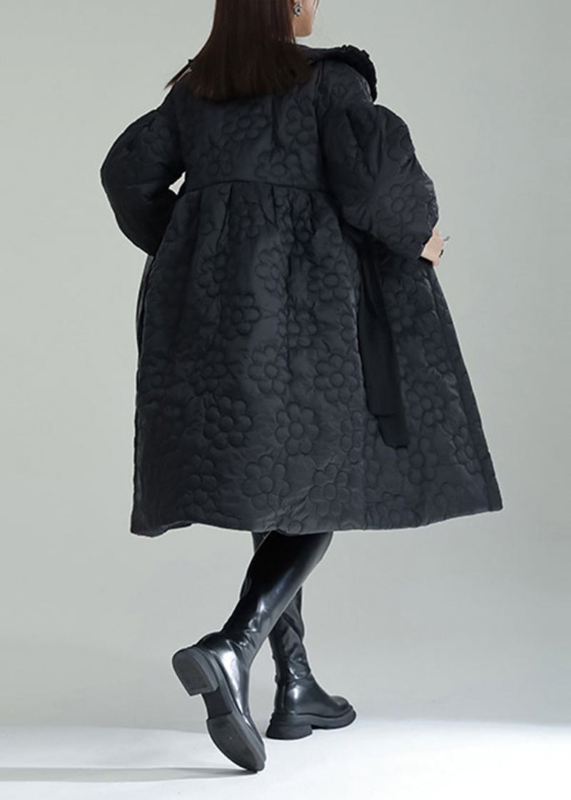 Manteau Rempli De Coton Gaufré Noir Col Claudine Manches Lanternes - Doudounes femmes