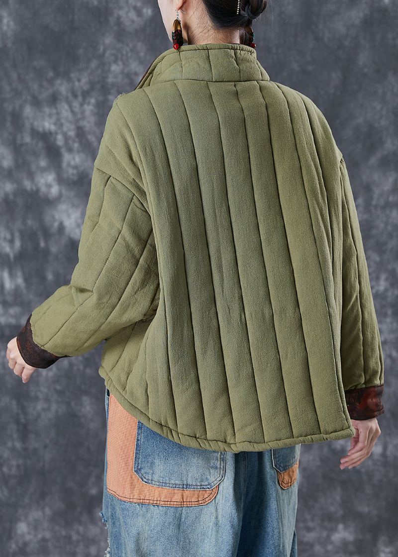 Manteau Surdimensionné En Coton Fin Avec Poches En Patchwork Vert Armée - Doudounes femmes