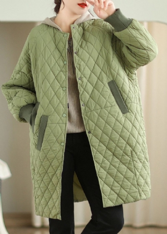 Manteau Surdimensionné Vert À Capuche Avec Poches En Coton Fin Pour L'hiver