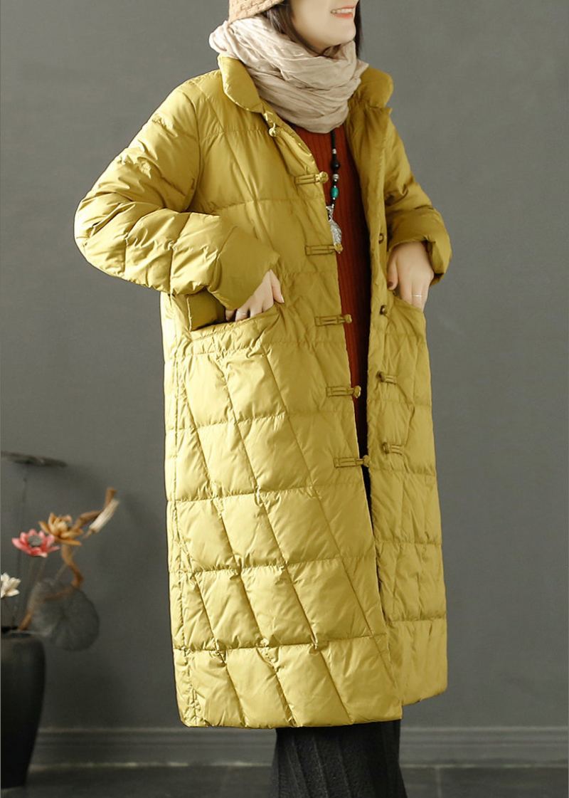 Manteau Witner Boho Jaune Bouton Chinois Oriental Rempli De Coton Fin - Doudounes femmes