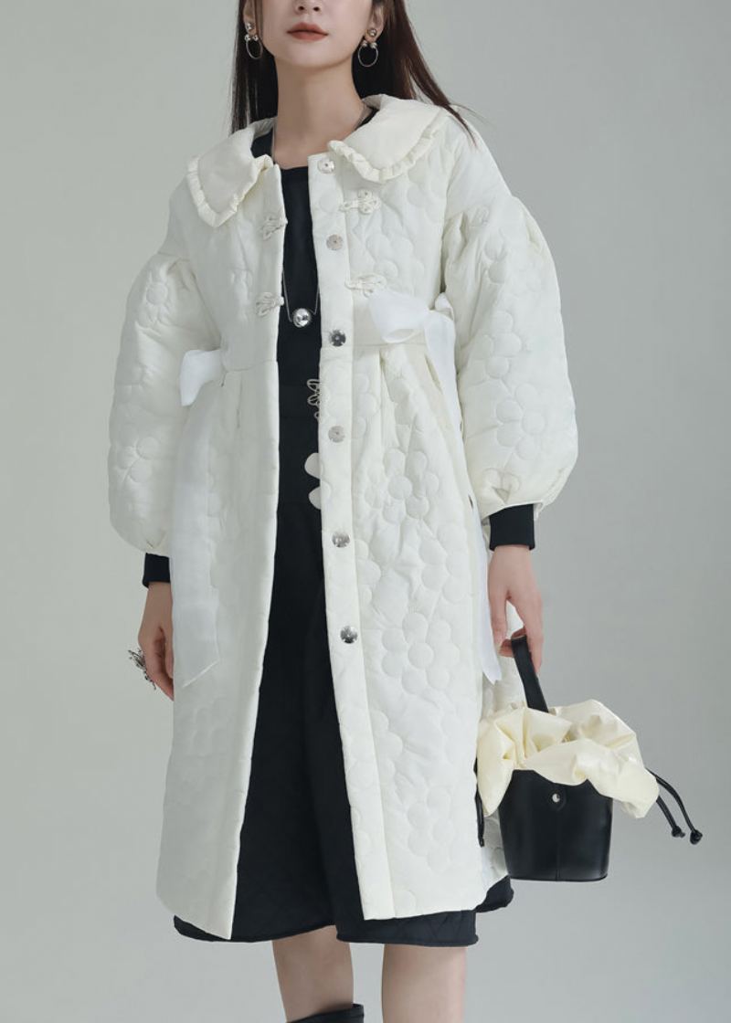 Manteau Witner Chic Blanc Avec Col Peter Pan Et Poches En Coton Fin Rempli - Doudounes femmes