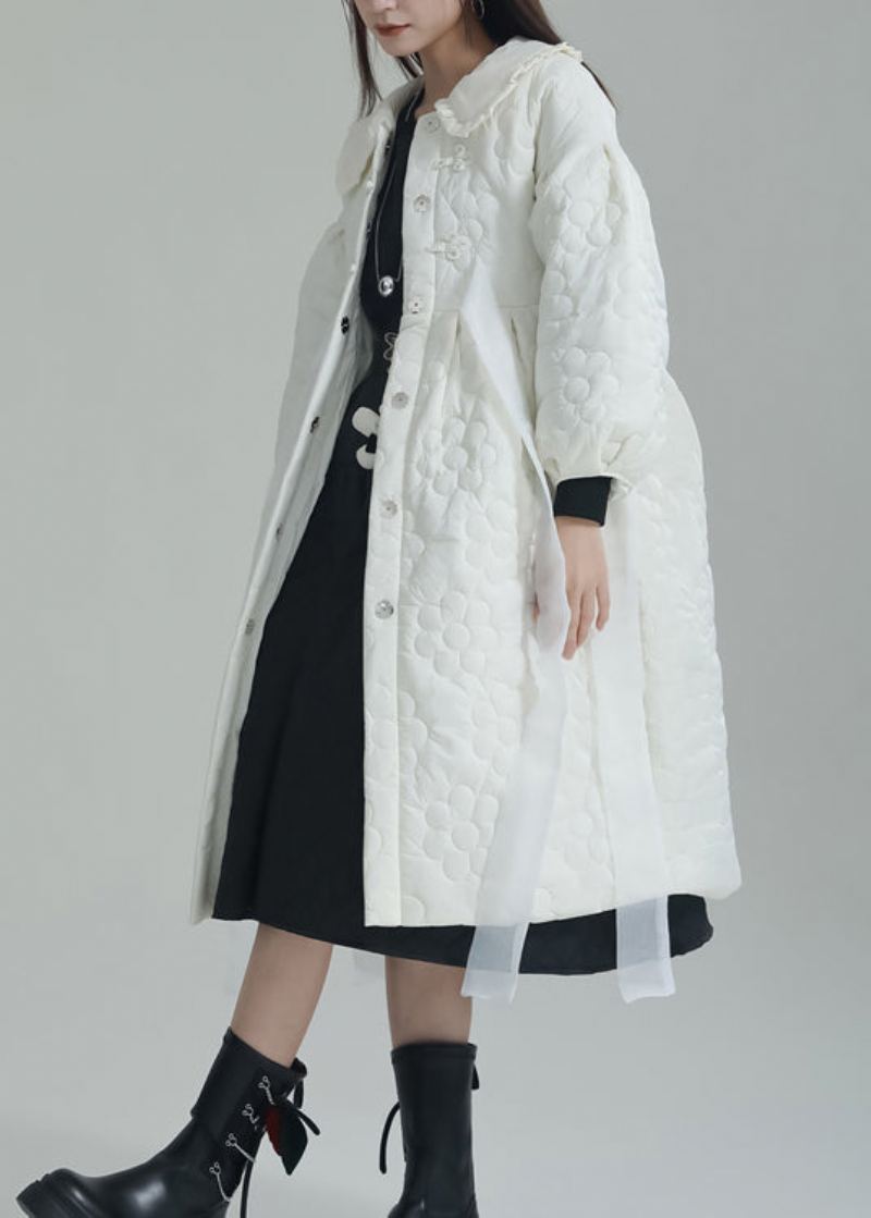 Manteau Witner Chic Blanc Avec Col Peter Pan Et Poches En Coton Fin Rempli - Doudounes femmes