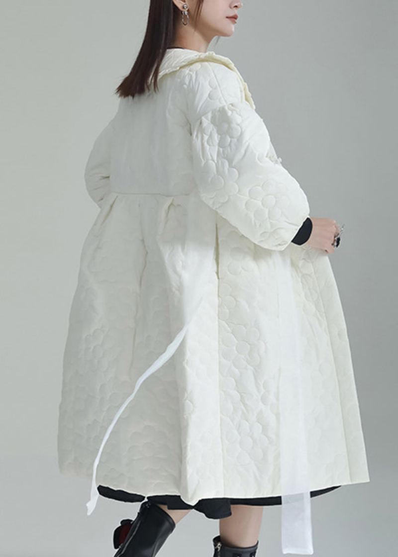 Manteau Witner Chic Blanc Avec Col Peter Pan Et Poches En Coton Fin Rempli - Doudounes femmes