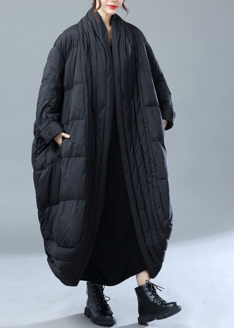 Manteau Witner En Duvet De Canard Noir Avec Poches Surdimensionnées