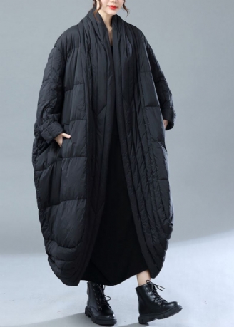 Manteau Witner En Duvet De Canard Noir Avec Poches Surdimensionnées