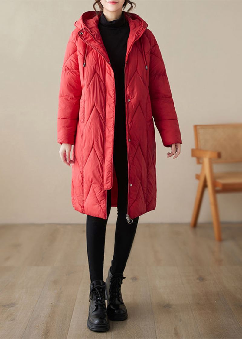 Manteau Witner Rouge Rempli De Coton Fin Avec Poches À Capuche Et Fermeture Éclair Pour Femme