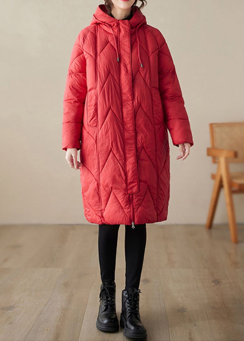 Manteau Witner Rouge Rempli De Coton Fin Avec Poches À Capuche Et Fermeture Éclair Pour Femme - Doudounes femmes