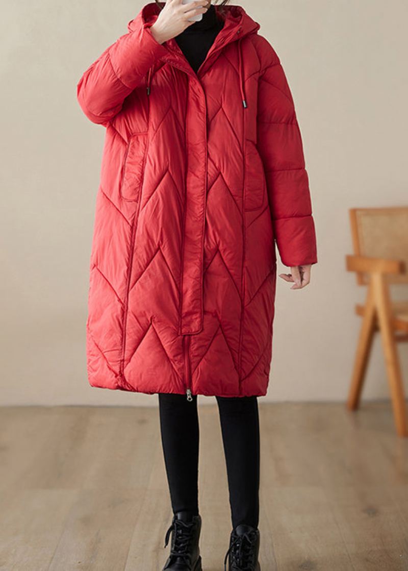 Manteau Witner Rouge Rempli De Coton Fin Avec Poches À Capuche Et Fermeture Éclair Pour Femme - Doudounes femmes