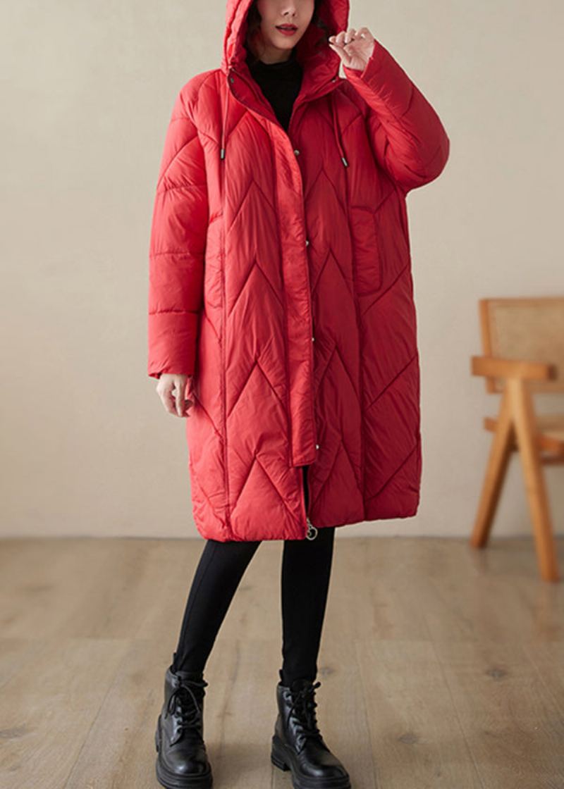 Manteau Witner Rouge Rempli De Coton Fin Avec Poches À Capuche Et Fermeture Éclair Pour Femme - Doudounes femmes