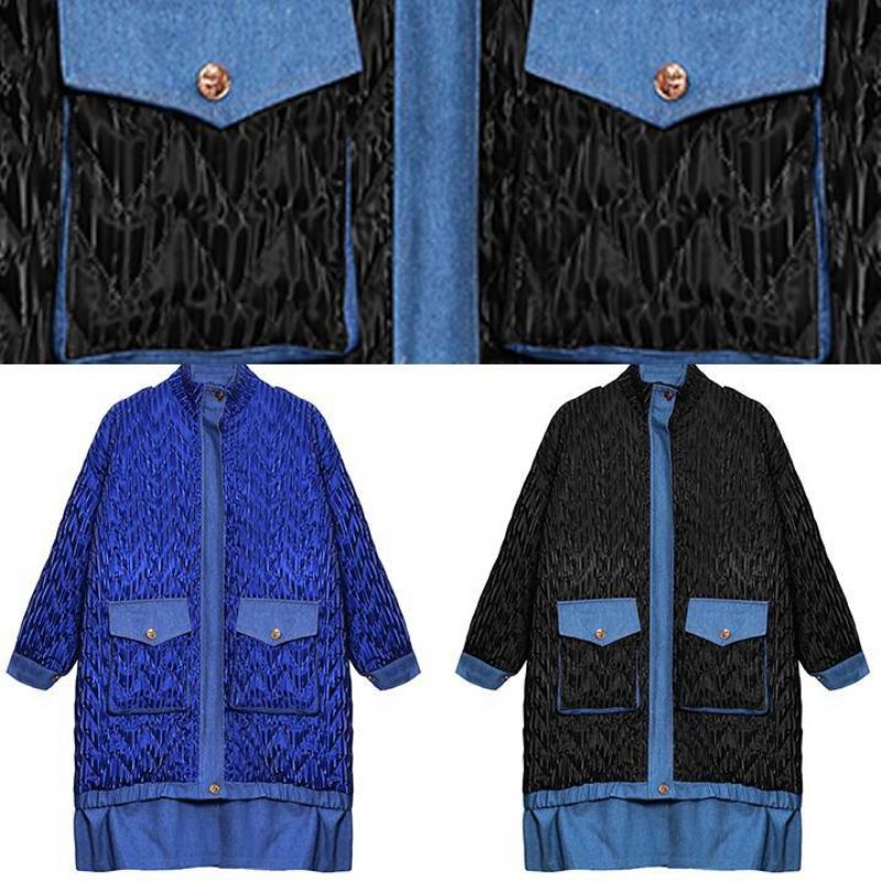 Manteaux Grande Taille À La Mode Vêtements D'extérieur D'hiver Parkas À Fermeture Éclair À Revers Bleu Pour Femmes - Bleu