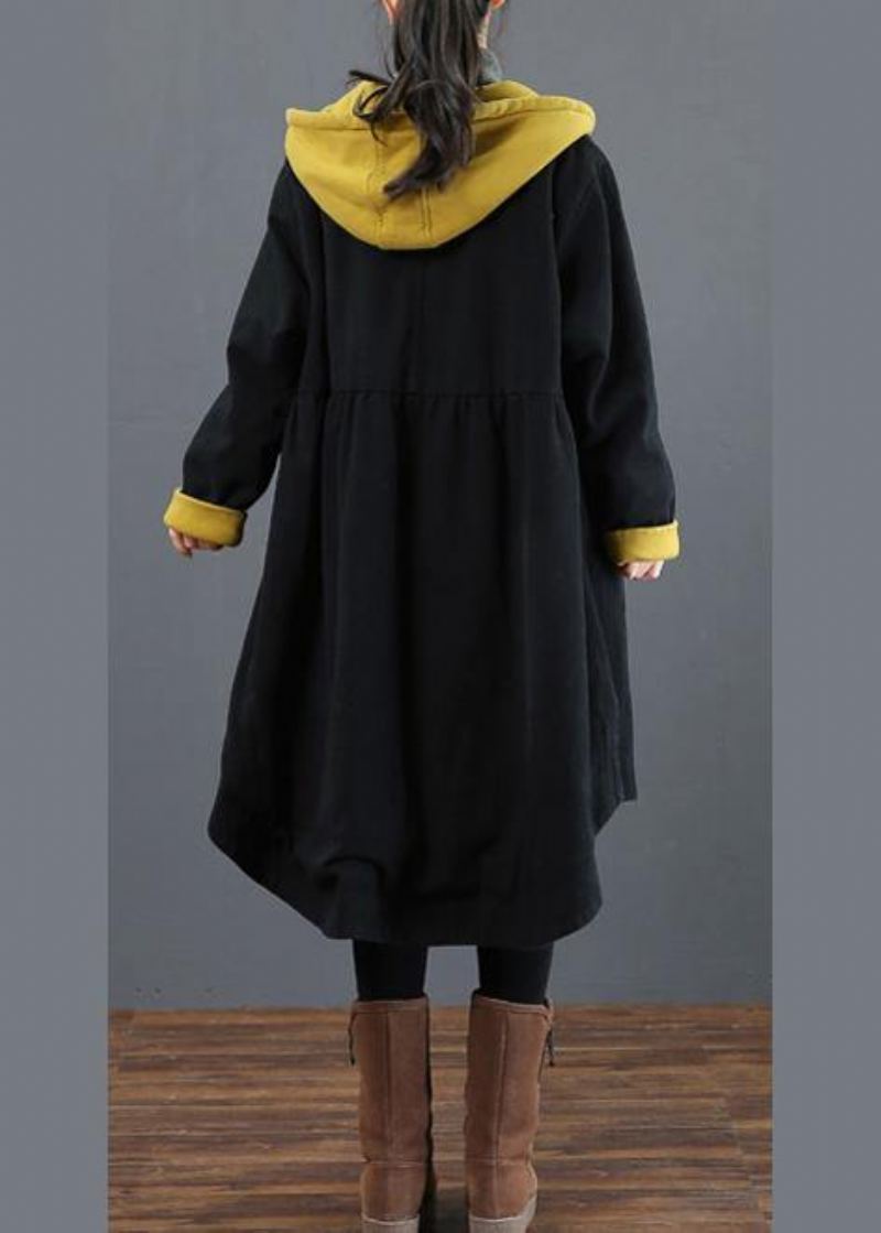 Manteaux De Grue Élégants À Capuche Avec Grand Ourlet À La Mode Silhouette Jaune Vêtements D'extérieur - Jaune