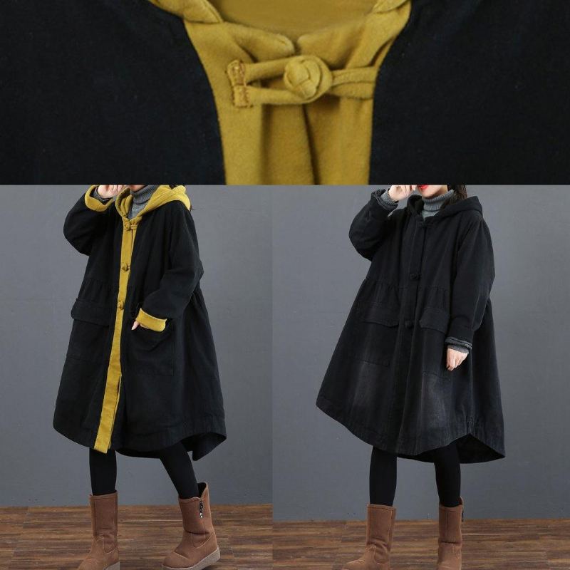 Manteaux De Grue Élégants À Capuche Avec Grand Ourlet À La Mode Silhouette Jaune Vêtements D'extérieur - Jaune