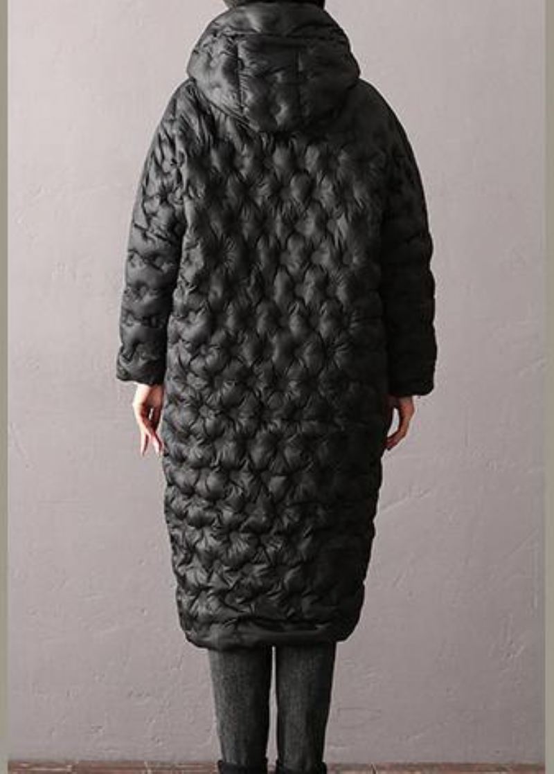 Manteaux D'hiver Chauds De Grande Taille Parkas Noires À Capuche Et Fermeture Éclair Pour Femmes - Noir