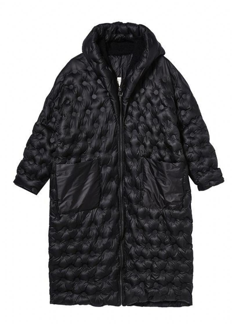 Manteaux D'hiver Chauds De Grande Taille Parkas Noires À Capuche Et Fermeture Éclair Pour Femmes - Noir