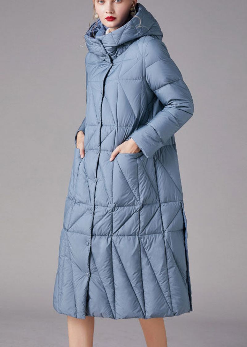 Manteaux D'hiver En Duvet De Canard Bleu Simple Avec Poches Boutonnées Coupe Slim - Doudounes femmes