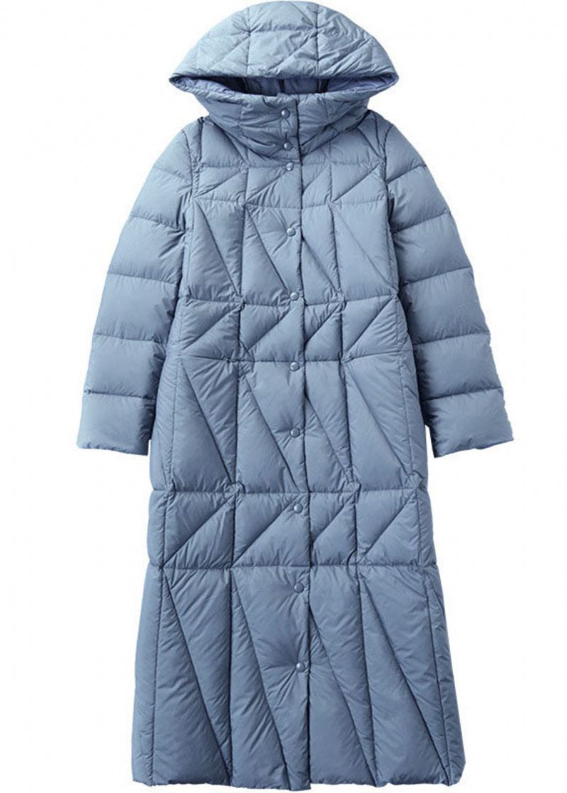 Manteaux D'hiver En Duvet De Canard Bleu Simple Avec Poches Boutonnées Coupe Slim - Doudounes femmes