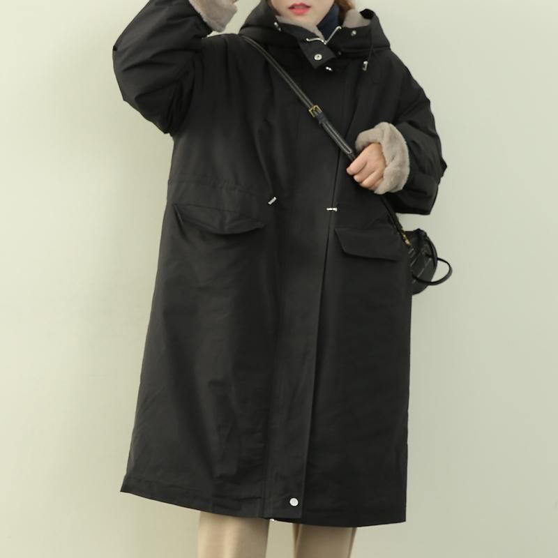 Manteaux D'hiver Élégants Grande Taille Pour Femmes Parkas Noirs À Capuche Et Fermeture Éclair