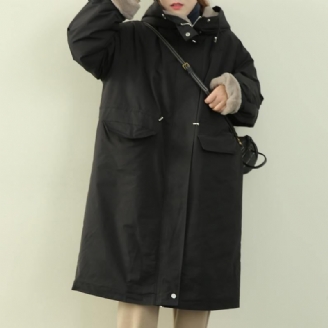 Manteaux D'hiver Élégants Grande Taille Pour Femmes Parkas Noirs À Capuche Et Fermeture Éclair