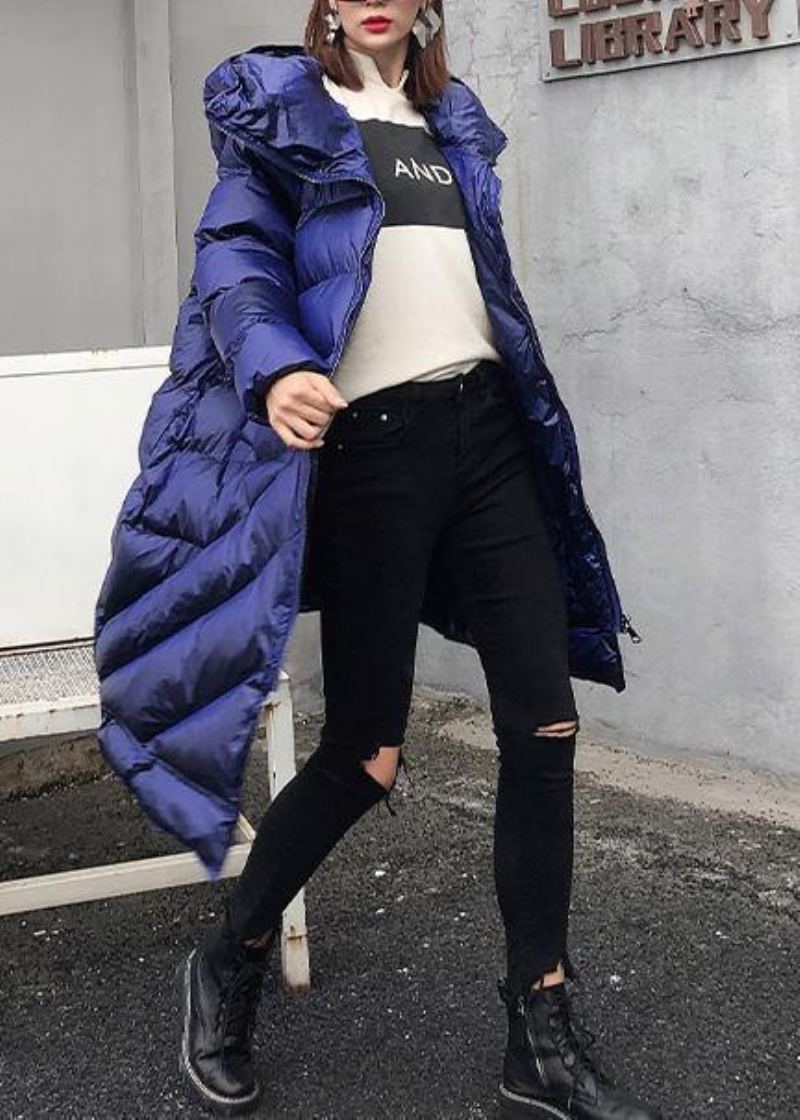 Manteaux D'hiver Élégants Grande Taille Parka Bleue À Capuche Et Fermeture Éclair Pour Femme - Noir