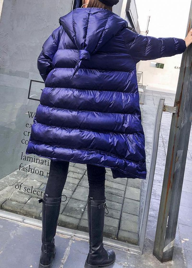 Manteaux D'hiver Élégants Grande Taille Parka Bleue À Capuche Et Fermeture Éclair Pour Femme - Noir