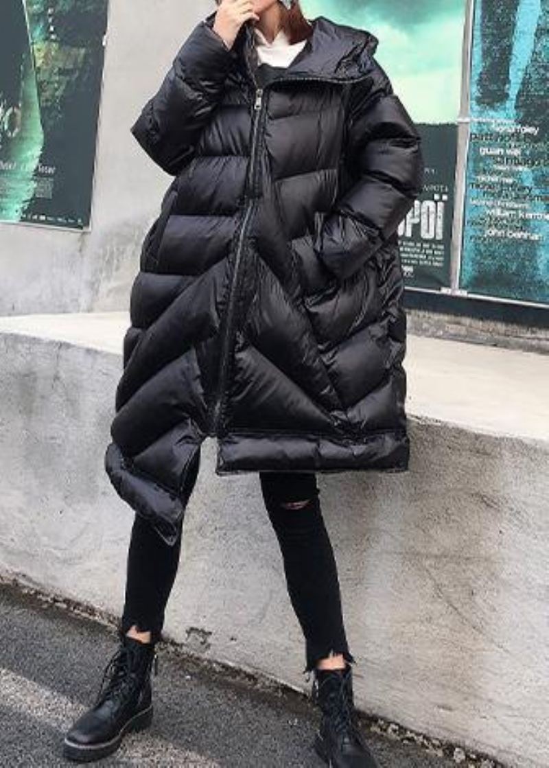 Manteaux D'hiver Grande Taille Pour Femmes Parkas Noires À Capuche Et Fermeture Éclair