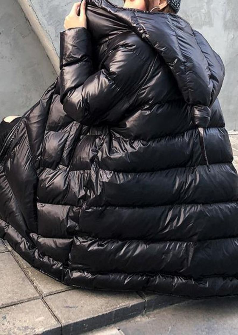 Manteaux D'hiver Grande Taille Pour Femmes Parkas Noires À Capuche Et Fermeture Éclair - Noir