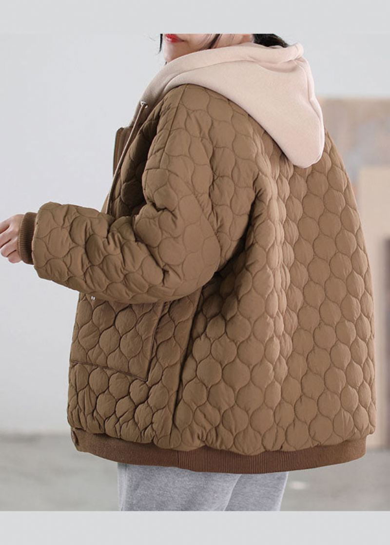 Manteaux D'hiver Remplis De Coton Fin Patchwork À Capuche Chocolat Français - Doudounes femmes