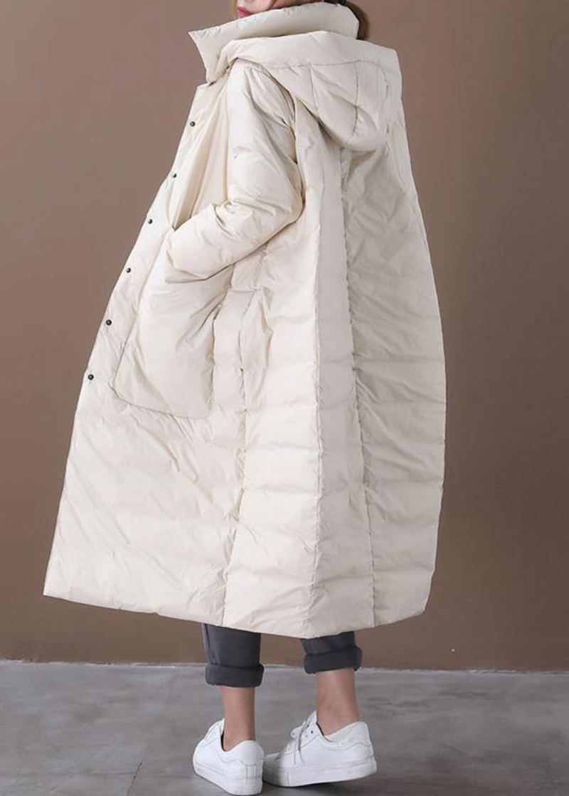 Manteaux D'hiver Surdimensionnés Pour Femmes Beige Poches À Capuche Manteau Chaud - Blanc