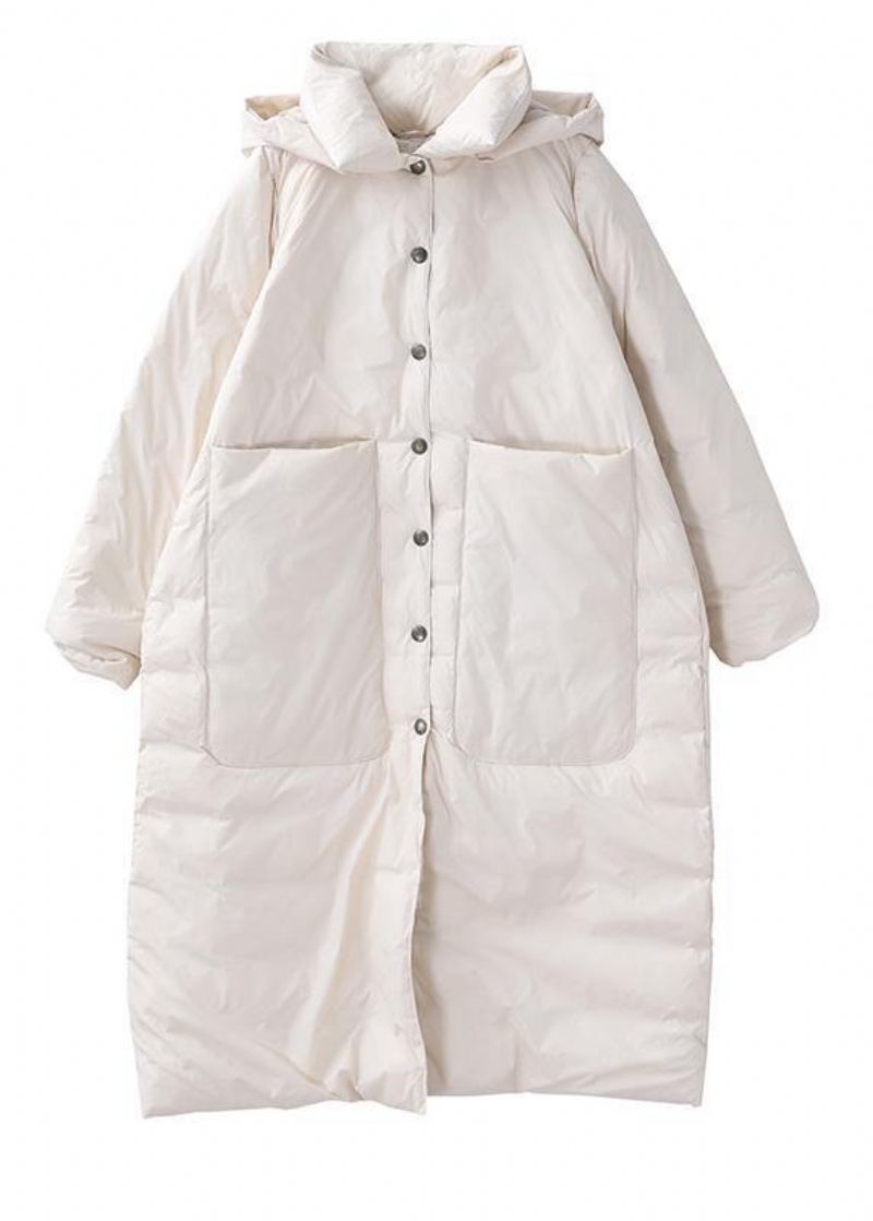 Manteaux D'hiver Surdimensionnés Pour Femmes Beige Poches À Capuche Manteau Chaud - Blanc