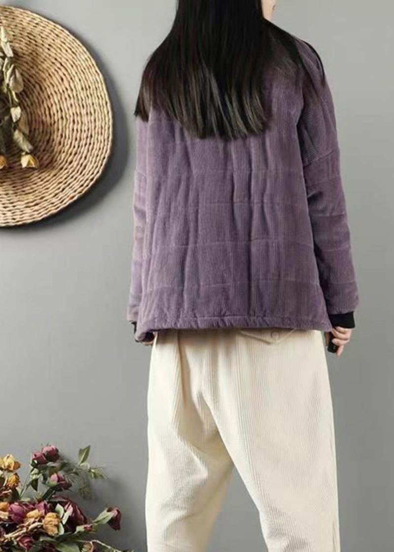 Manteaux Remplis De Coton Fin Avec Poches Violettes Patchwork Vintage Hiver - Doudounes femmes