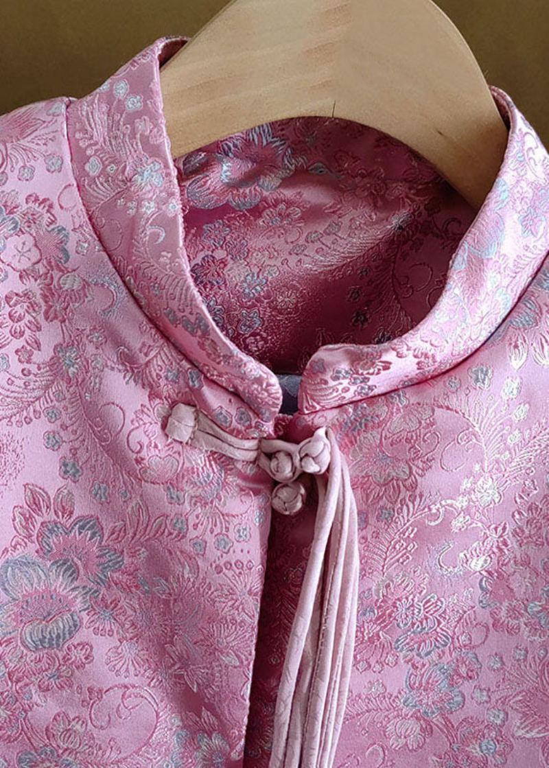 Manteaux Remplis De Coton Fin À Pompons Jacquard À Col Montant Rose Moderne Hiver - Doudounes femmes