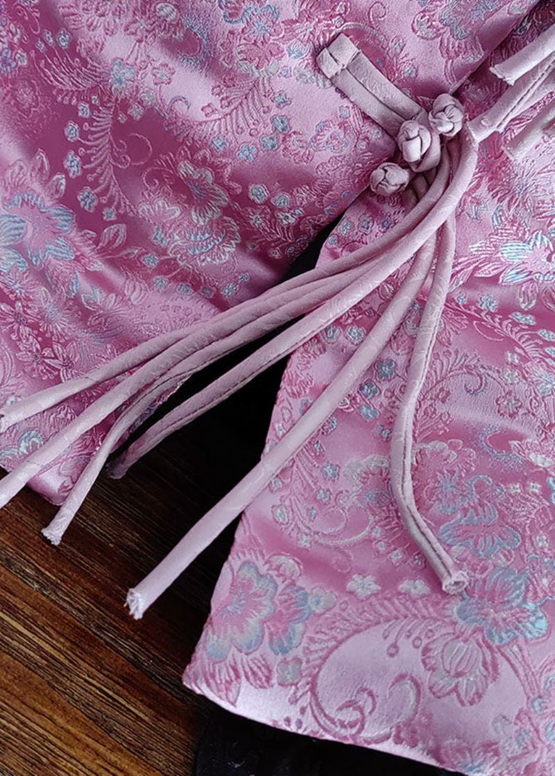 Manteaux Remplis De Coton Fin À Pompons Jacquard À Col Montant Rose Moderne Hiver - Doudounes femmes