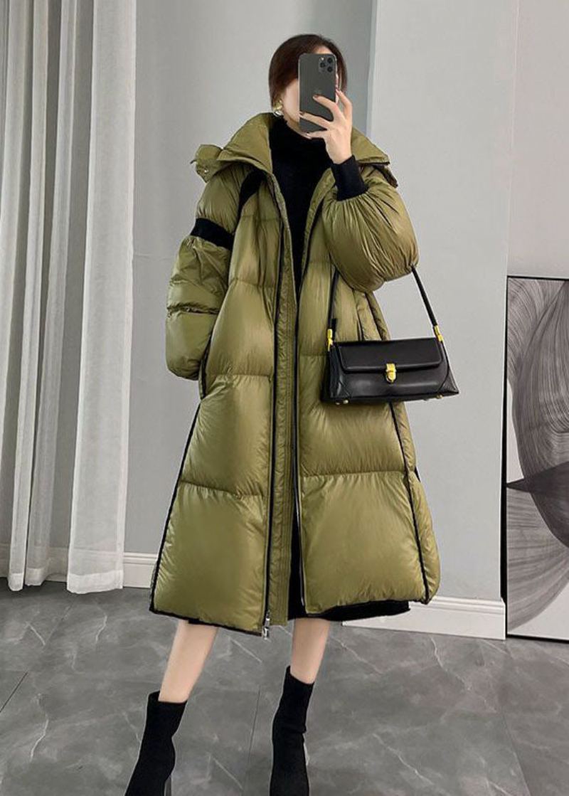 Mode Armée Vert À Capuche Fermeture Éclair Patchwork Canard Vers Le Bas Canada Goose Manteaux Hiver - Doudounes femmes