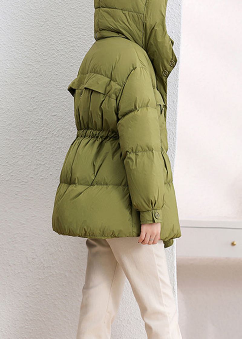 Mode Vert À Capuche Poches Patchwork Duvet De Canard Manteau Hiver - Doudounes femmes