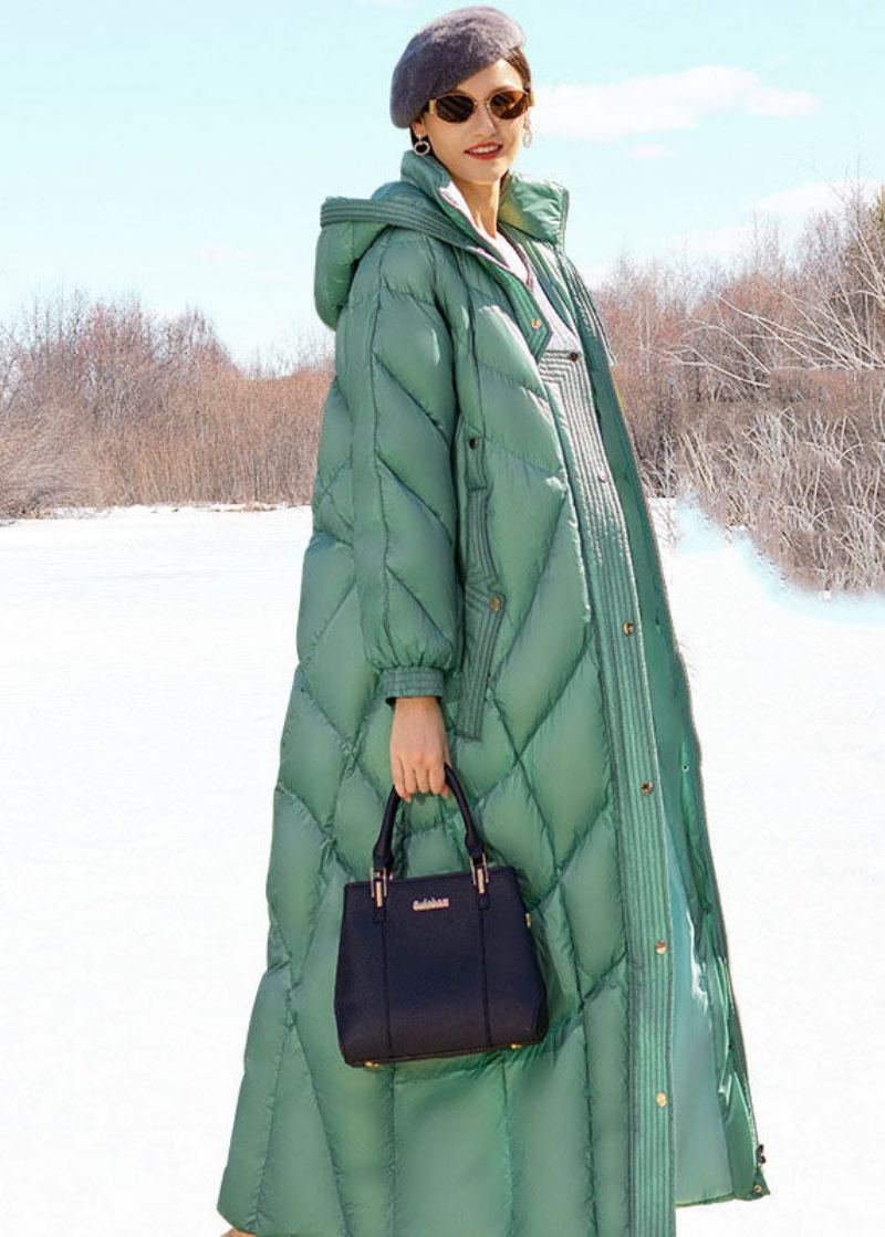 Mode Vert Clair À Capuche Épais Allonger Duvet De Canard Canada Goose Veste Hiver - Doudounes femmes