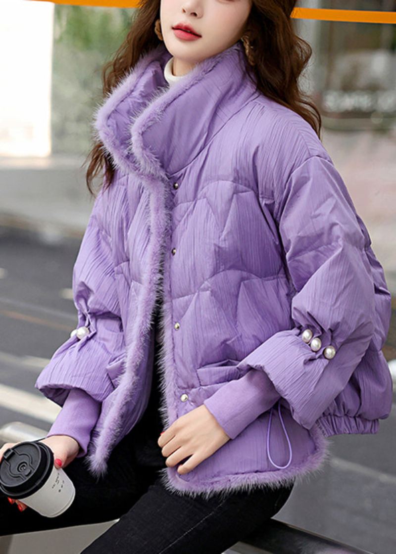 Mode Violet Vison Cheveux Patchwork Cordon Canard Vers Le Bas Manteaux D'hiver Hiver